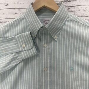 Brooks Brothers Traditional Fit Oxford Shirt Men's Medium Striped White Green